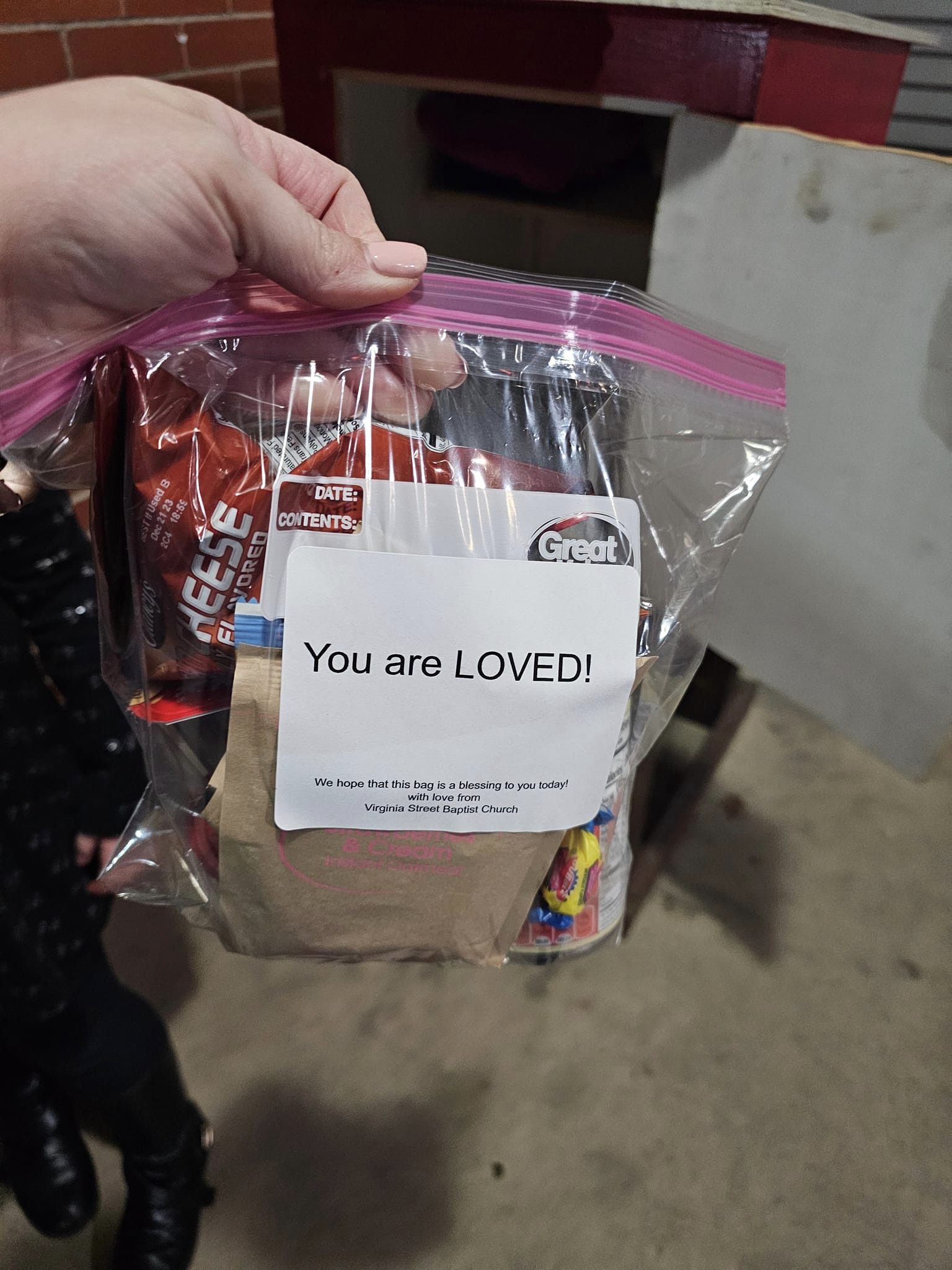 homeless food bag, you are loved